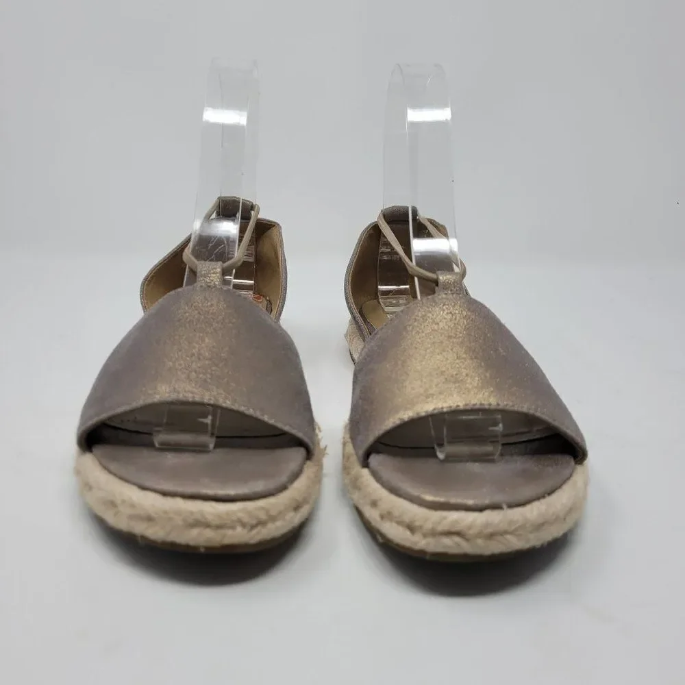 Eileen Fisher Shoes Mews Leather Slip-On Espadrilles Peep Toe Metallic Gold‎ 6.5